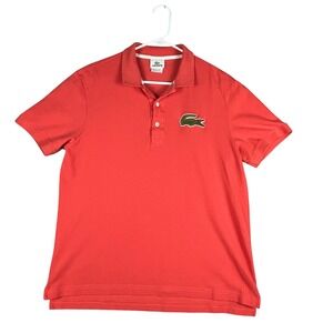 Lacoste Mens Orange Cotton Pique Short Sleeve Polo Shirt Large Logo Size 5 L